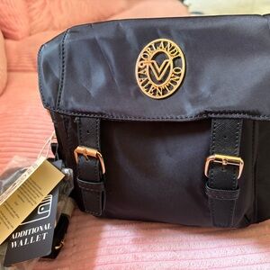 Valentino Orlandi Black Crossbody Bag with Gold Accents